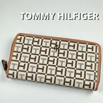 새상품 정품 타미힐피거 장지갑 라운드 지퍼 로고 금장 장식 올 패턴