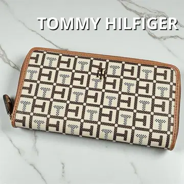 새상품 정품 타미힐피거 장지갑 라운드 지퍼 로고 금장 장식 올 패턴