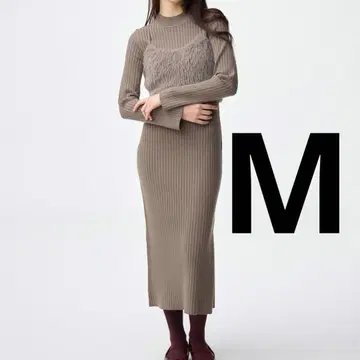 [ 미사용 새상품 ] GU 2피스 뷔스티에 세트 원피스 브라운 M