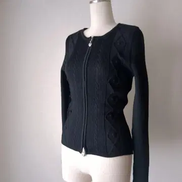 엠즈 그레이시 리브 니트 모 더블 지퍼 가디건 블랙