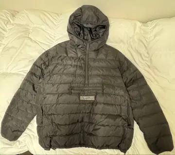 micro fake down half zip hooded pullover