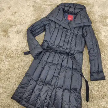 AMACA 롱 다운 코트 A라인 벨트 빅 칼라