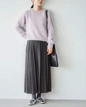 [ 새상품급 ] 북유럽, 니트 플리츠 스커트 차콜 M