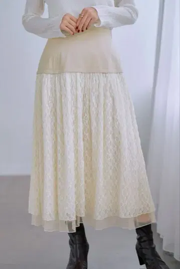 cohina 레이어드 레이스 도킹 스커트 아이보리