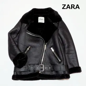 ZARA 더블 라이더스 페이크 무스탕 B-3 자켓 블랙 XS