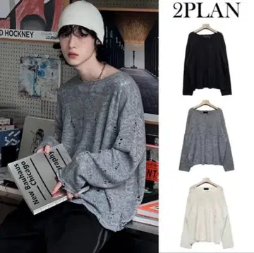 2PLAN 데미지 니트 블랙