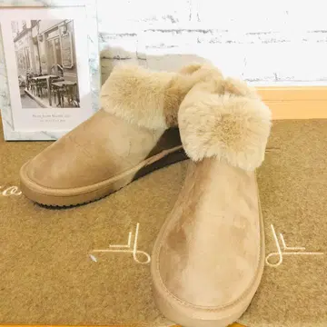 어그 부츠 베이지 스웨이드 퍼 포함 사이드 지퍼 따뜻한