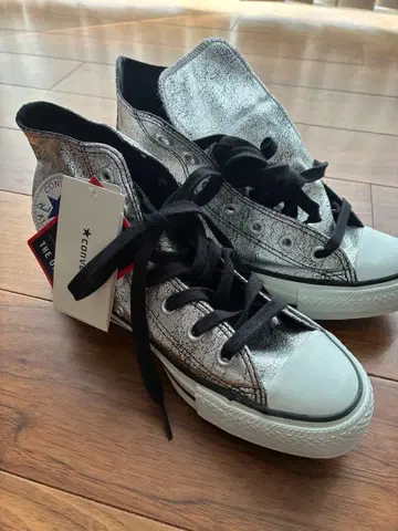 [ 새상품 24.5 ] 컨버스 ALL STAR 실버 스니커즈 유즈드 가공