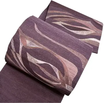 A 190 미사용 후쿠로 오비 큰북  추상 패턴 포도색 순수 실크 기모노