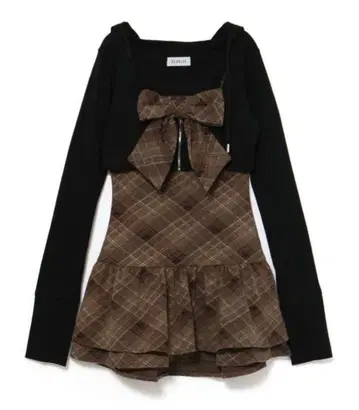 BUBBLES 체크 후드티 원피스 브라운
