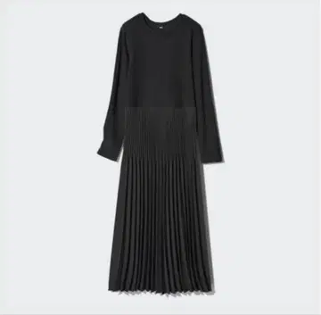 [택 포함 새상품] 유니클로 콤비네이션 플리츠 원피스 블랙 M