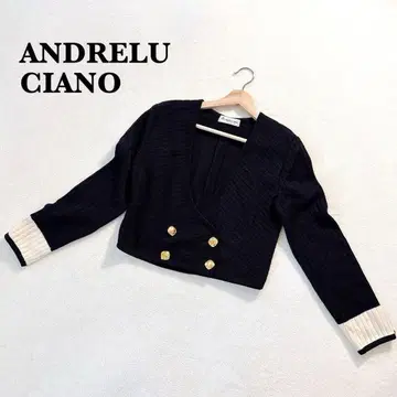안드레 루치아노 니트 크롭 가디건 골드 버튼 긴팔 블랙