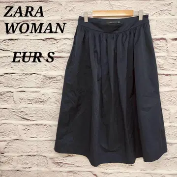 자라 우먼 [ EUR S ] 롱 플레어 스커트 개더 네이비