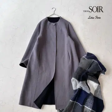 새상품급 도쿄 소와르 SOIR 블루 페이스 노카라 리버 코트