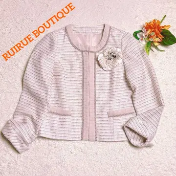 새상품급/루일 에 부티크 트위드 노카라 자켓 코사지 세레모니