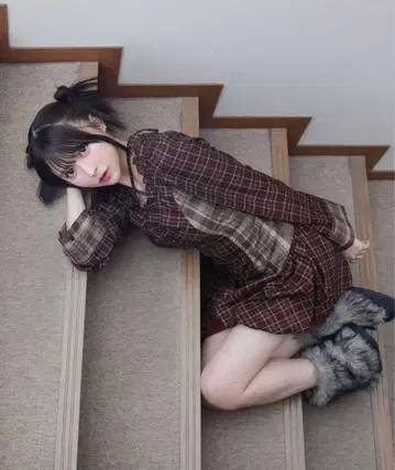 [택 포함 새상품] rumnel: 루무넬 체크 벌룬 미니 원피스