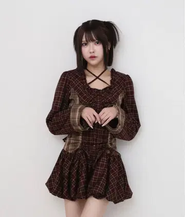 [택 포함 새상품] rumnel: 루무넬 체크 벌룬 미니 원피스