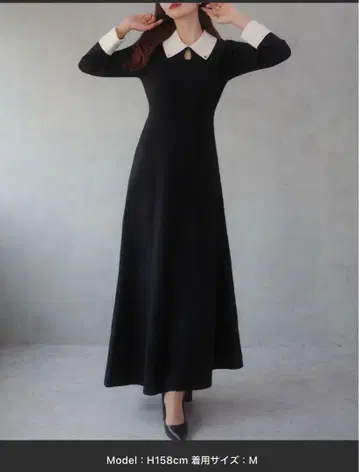 JUNOAH 바이컬러 세미 플레어 니트 원피스