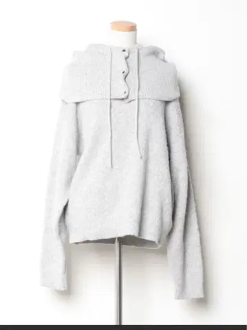 후드 콤비 멜란지 루즈 니트 그레이