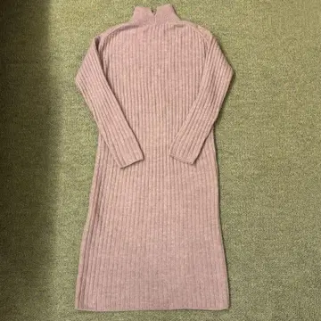 PLST 하이넥 롱 원피스 울 알파카 혼방 S 사이즈 스모키 핑크