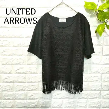 [ 유나이티드 애로우즈 ] 블랙 반팔 셔링 올 패턴 레이스업 상의