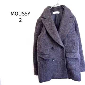 마우지 숏 피 코트 더블 버튼 울 혼방 샤기 소재 차콜, 블랙