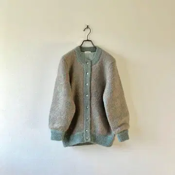 빈티지 총무늬 니트 가디건 기하학 패턴 민트 더스티 컬러 레트로 L