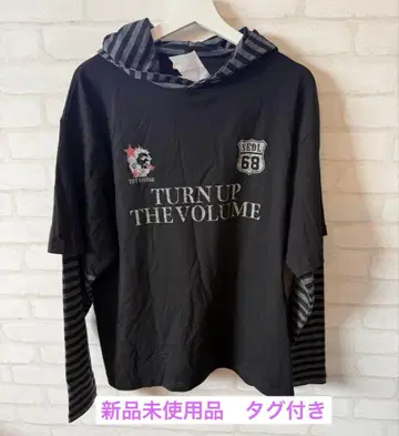 후드 부착 레이어드 스타일 스트라이프 소매 후드티 M