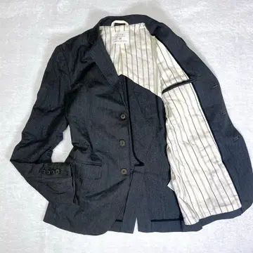 슬릭 테일러드 자켓 헤링본 스트라이프 면 캐주얼 38