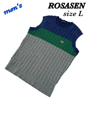 ROSASEN 로사센 니트 베스트 남성용 L 케이블 니트 골프