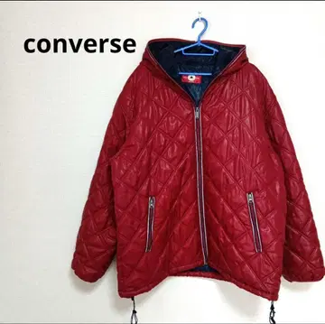CONVERSE 빨간색 후드 부착 퀼팅 자켓