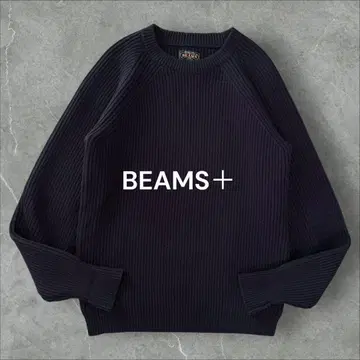 BEAMS+ 5 게이지 리브 크루 니트 네이비 빔즈