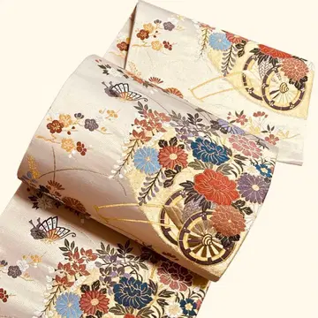 A 190 후쿠로 오비 육통 화문 패턴 당직 나비 꽃 순수 실크 기모노