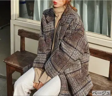 체크 미들 코트 피코트 자켓