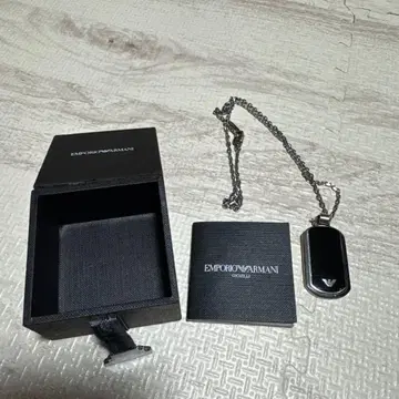 엠포리오 아르마니 목걸이 플레이트 로고 블랙 실버 남성용