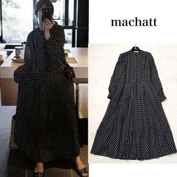 미사용급 인기 모델 machatt 롱 원피스 도트 블랙