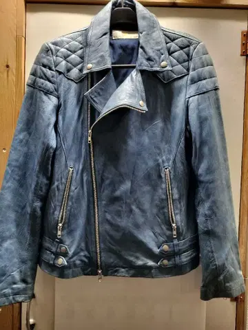 VANQUISH.GOLD 더블 라이더 자켓 블루