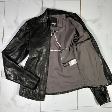 덴함 양가죽 양가죽 가죽 자켓 라이더 블랙 안감 로고 프린트