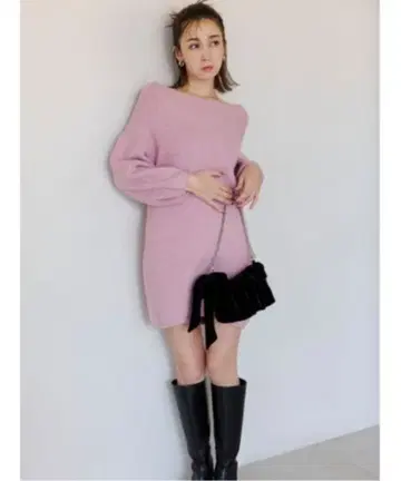 snidel 오프숄더 니트 미니 원피스 스나이델