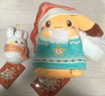 새상품급*2세트 피카츄 봉제 인형 파모 마스코트 크리스마스 포켓몬