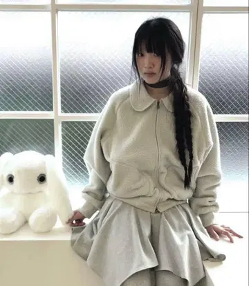 COYSEIO 그레이 플리스 집업 자켓