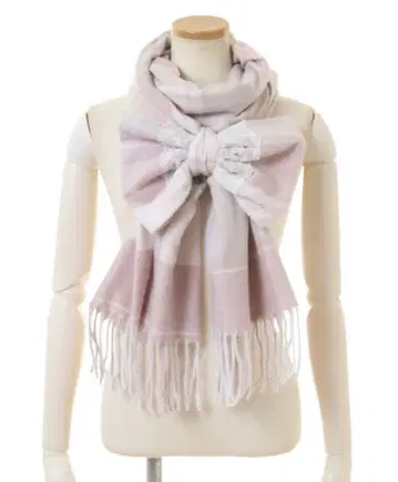 LIZLISA 머플러 체크 리본 스톨 그레이 양산형