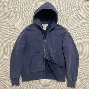 레미 리프 두꺼운 페이드 지퍼 후드티 퍼플 네이비 빈티지 더블 지퍼