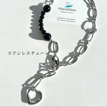 하트 x 블랙 비즈 목걸이