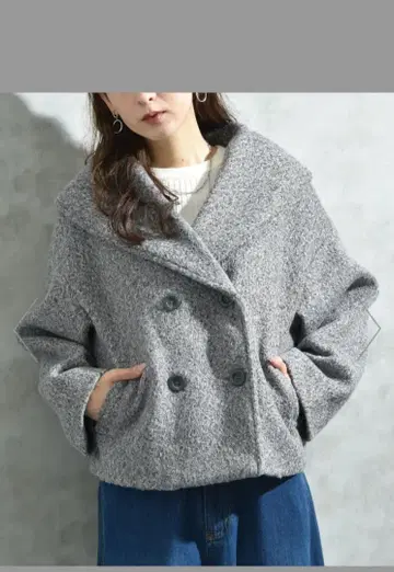 페이크 울 링 니트 숏코트