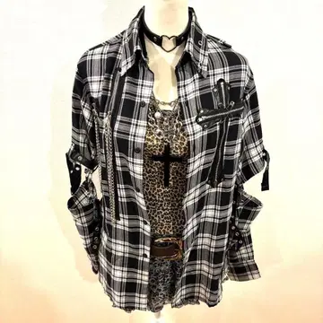 헤이세이 갸루 y2k 히메 갸루 기믹 버튼 셔츠 그런지 다크 코어 펑크