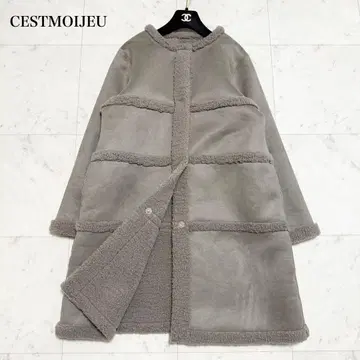 미사용급 cestmoijeu 무스탕 코트 보아 노카라 베이지