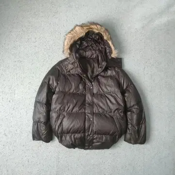 유니클로 다운 자켓 XL 브라운 남성용 후드 부착