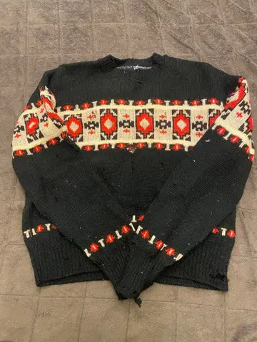 기하학 패턴 니트 스웨터 블랙 빨간색 40s50s60s