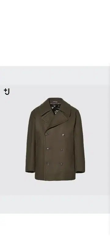 +J 유니클로 더블 브레스트 피 코트 올리브 L